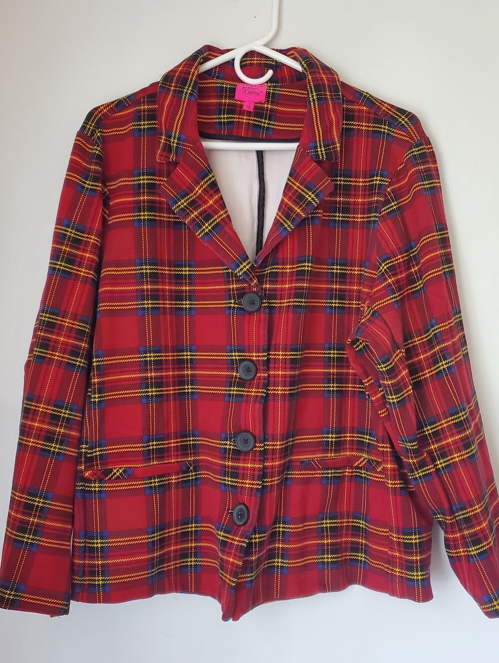 Torrid Betsy Johnson Red Plaid Knit Blazer Size 3 Stretch Tartan Dark Academia